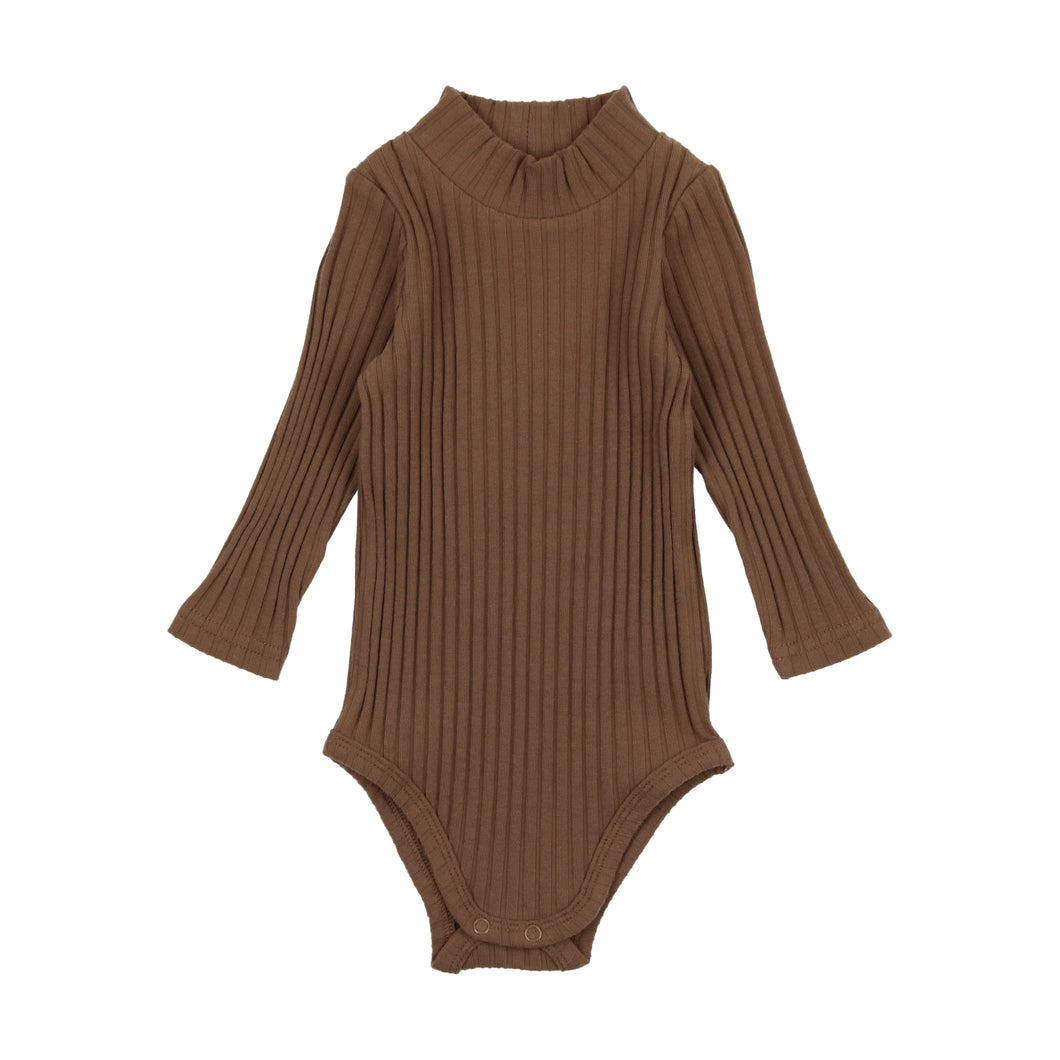 Wide ribbed mock neck onesie - camel