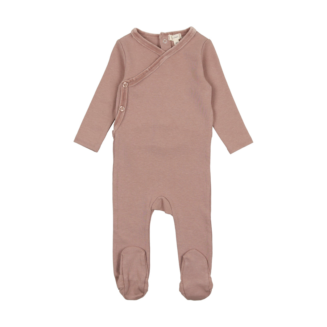 Velour trim footie - Mauve