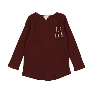 Ribbed applique tee - burgundy