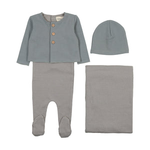 Striped layette set with cardigan - Dove/oatmeal stripes