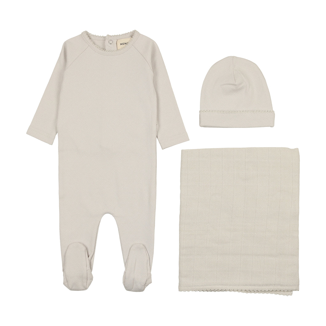 Raglan polka dotted layette set - Cloud/winter white print (Copy)