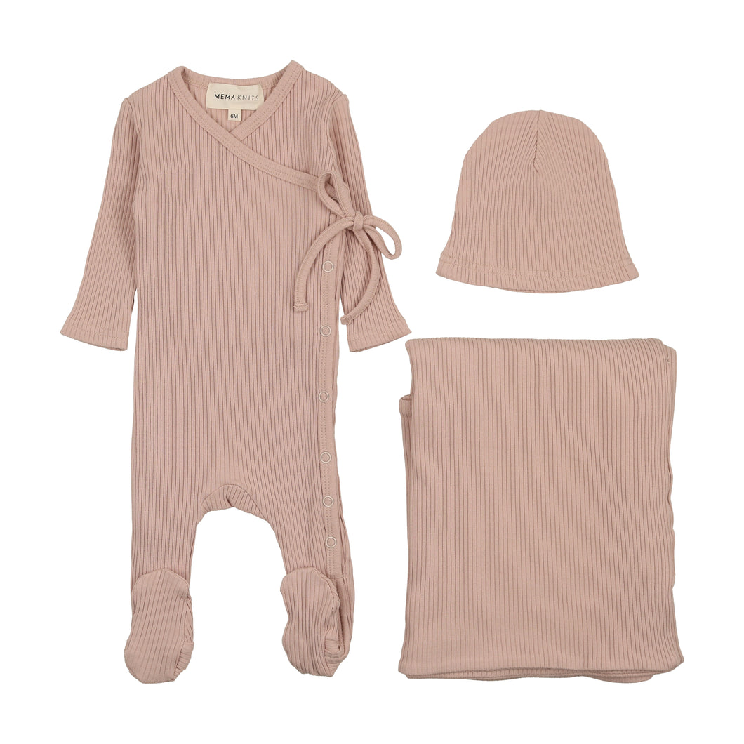 Side snap layette set - Dusty pink