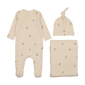 Picot edge layette set - Ecru/cherry print