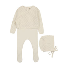 Load image into Gallery viewer, Jumper footie, cardigan, bonnet and blanket set - Cream
