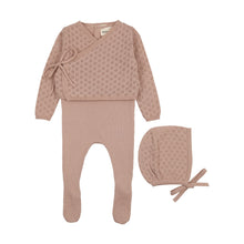 Load image into Gallery viewer, Jumper footie, cardigan, bonnet and blanket set - Dusty pink
