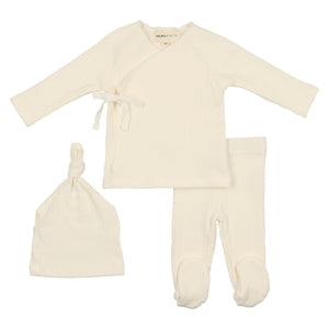 Textured knit 2 pc set + hat - white
