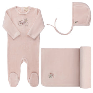 Velour bicycle collection layette set - Pink