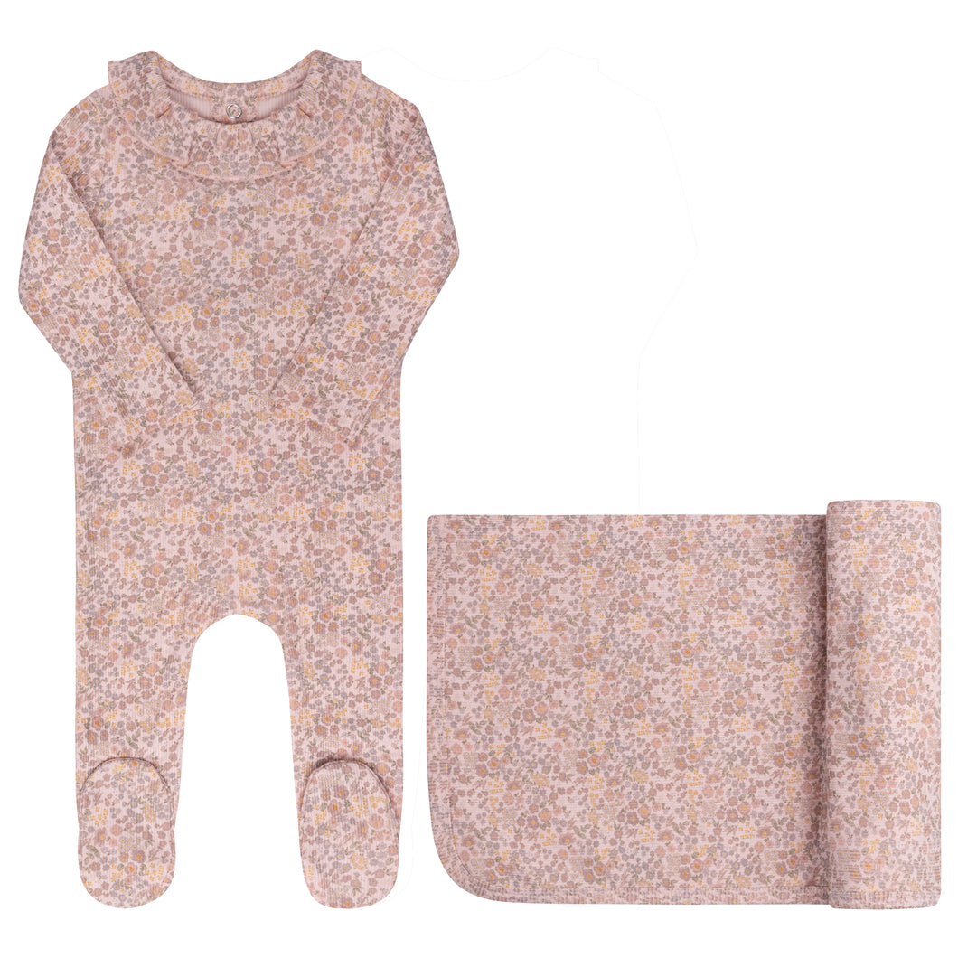 Cotton liberty print layette set - Pink floral
