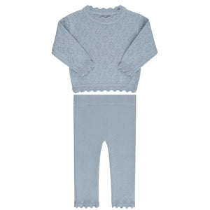Pointelle knit 2 pc set - Blue
