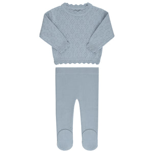 Pointelle knit 2 pc set - Blue