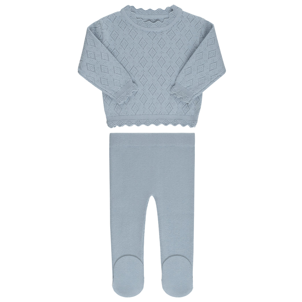 Pointelle knit 2 pc set - Blue