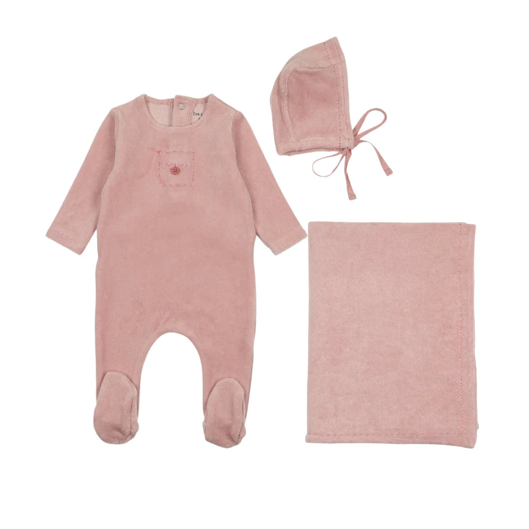 Cute as a button layette set - Satin pink