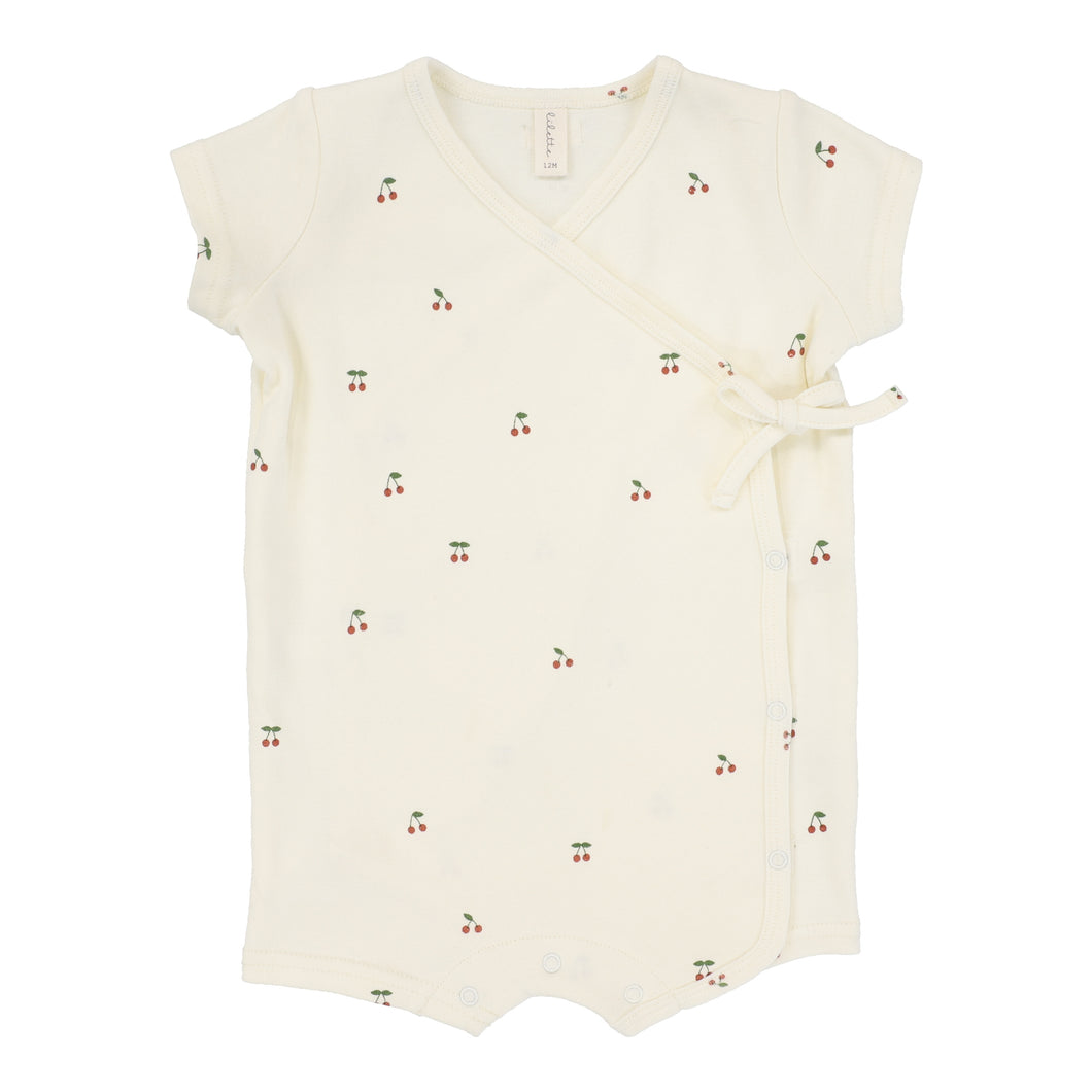 Scattered cherry romper - ivory/red