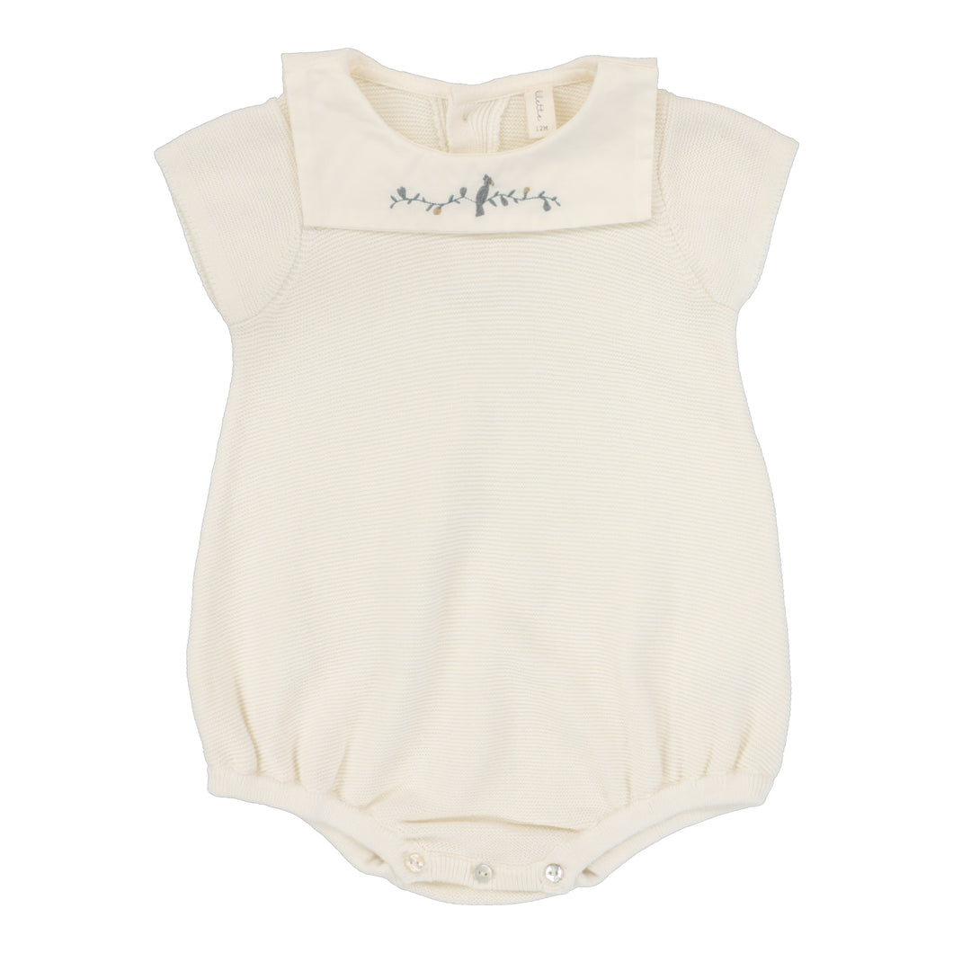 Knit collar romper - cream boys