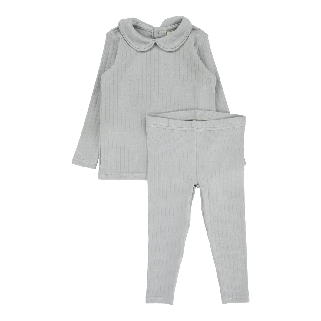 Fine pointelle collar ruffle 2 pc set - Light blue peter pan