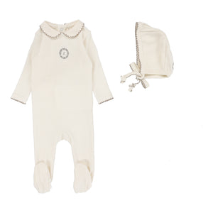 Emblem embroidered footie set  - Cream/oat