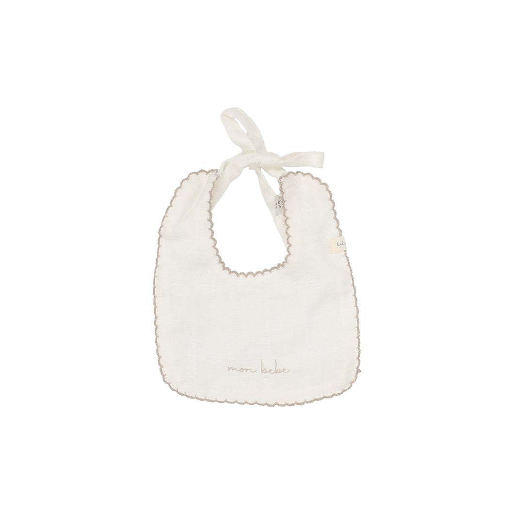 Edged muslin bib - winter white/oat