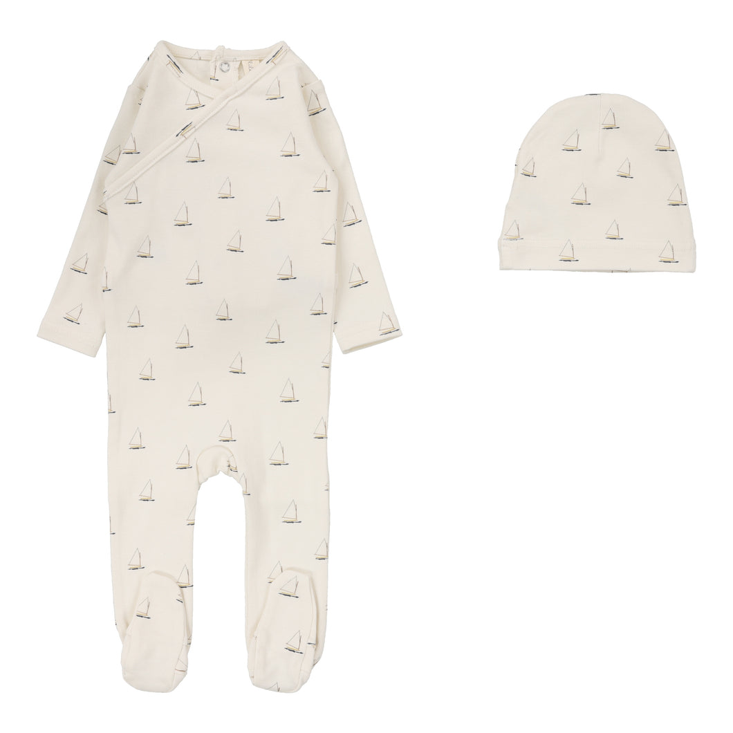 Nautical footie set - cream/nautical print