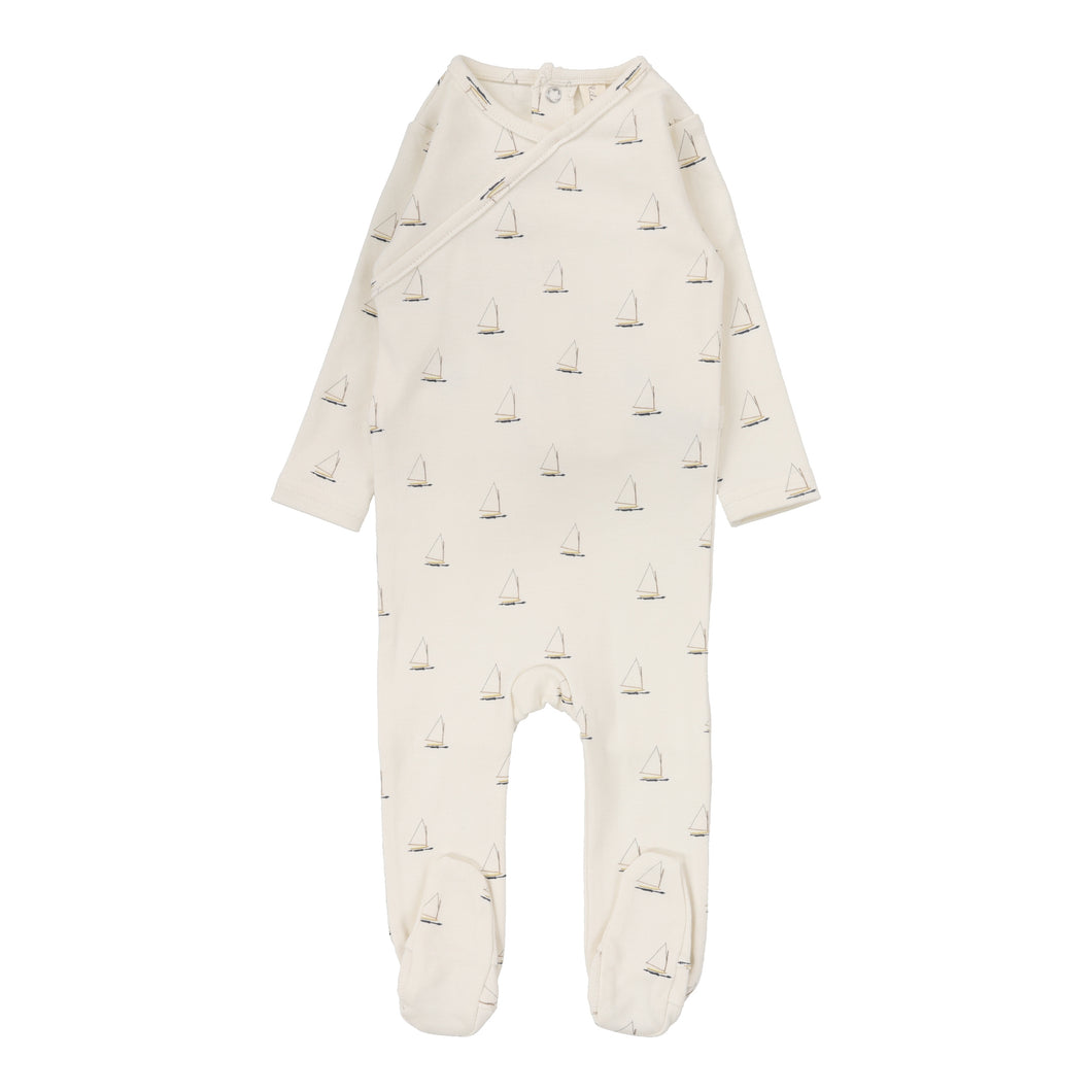 Nautical footie - cream/nautical print