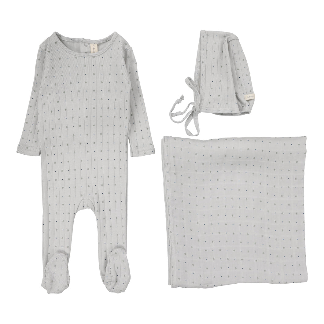 Linear printed layette set - Light blue