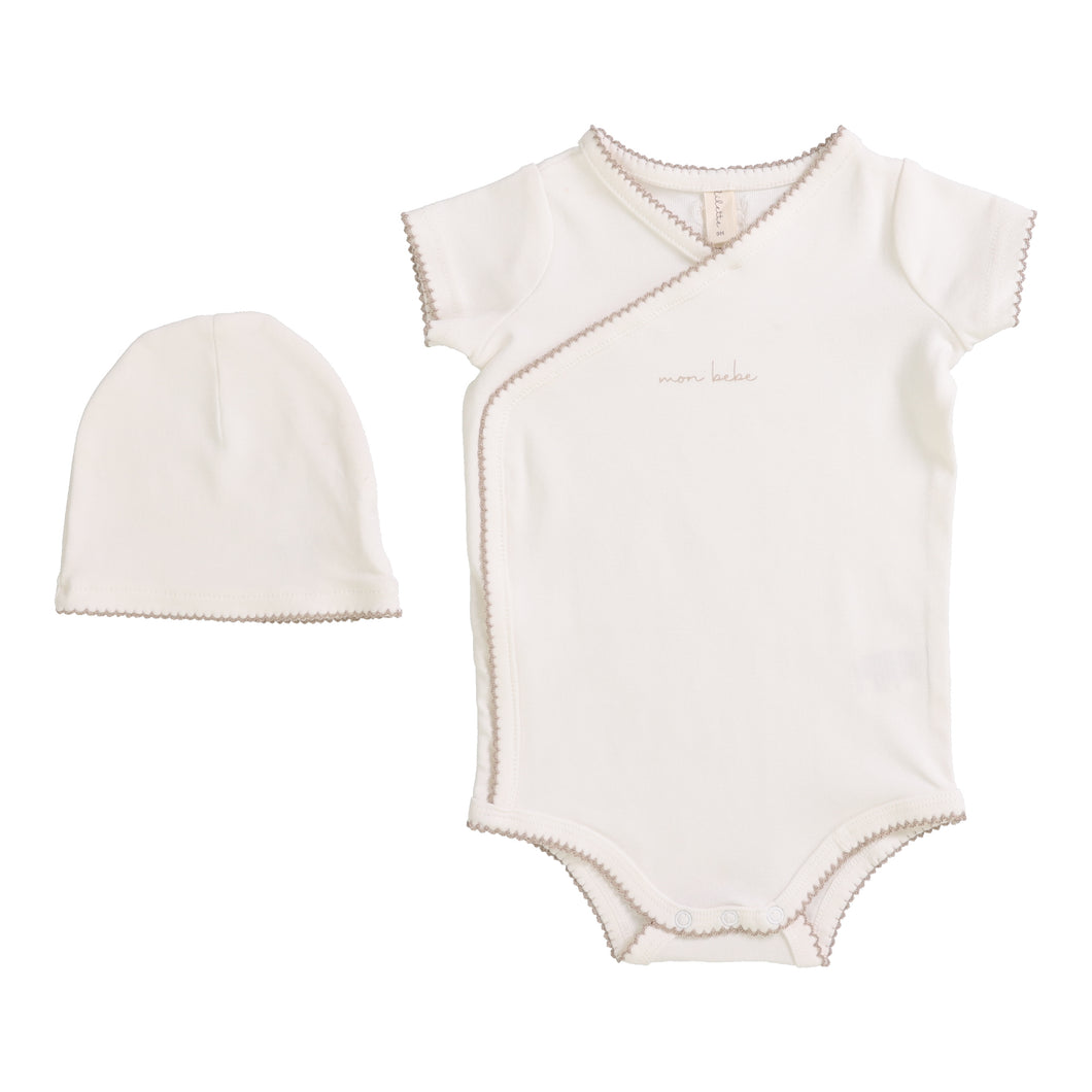 Scalloped edge onesie set - winter white/oat