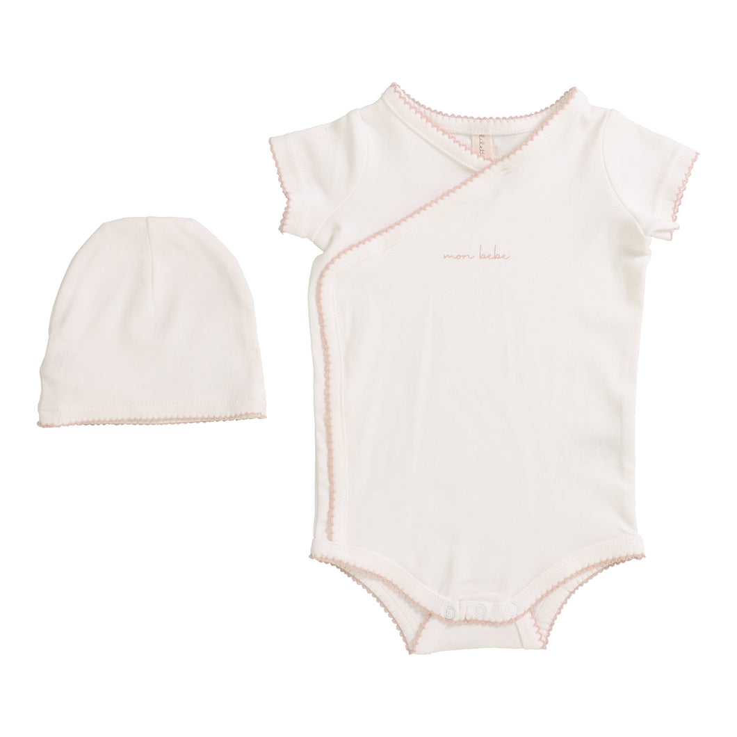 Scalloped edge onesie set - winter white/blush