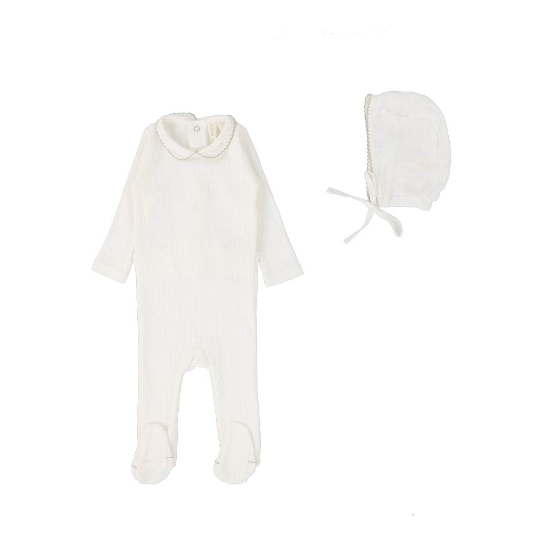 Edged collar footie set - Winter white/oat