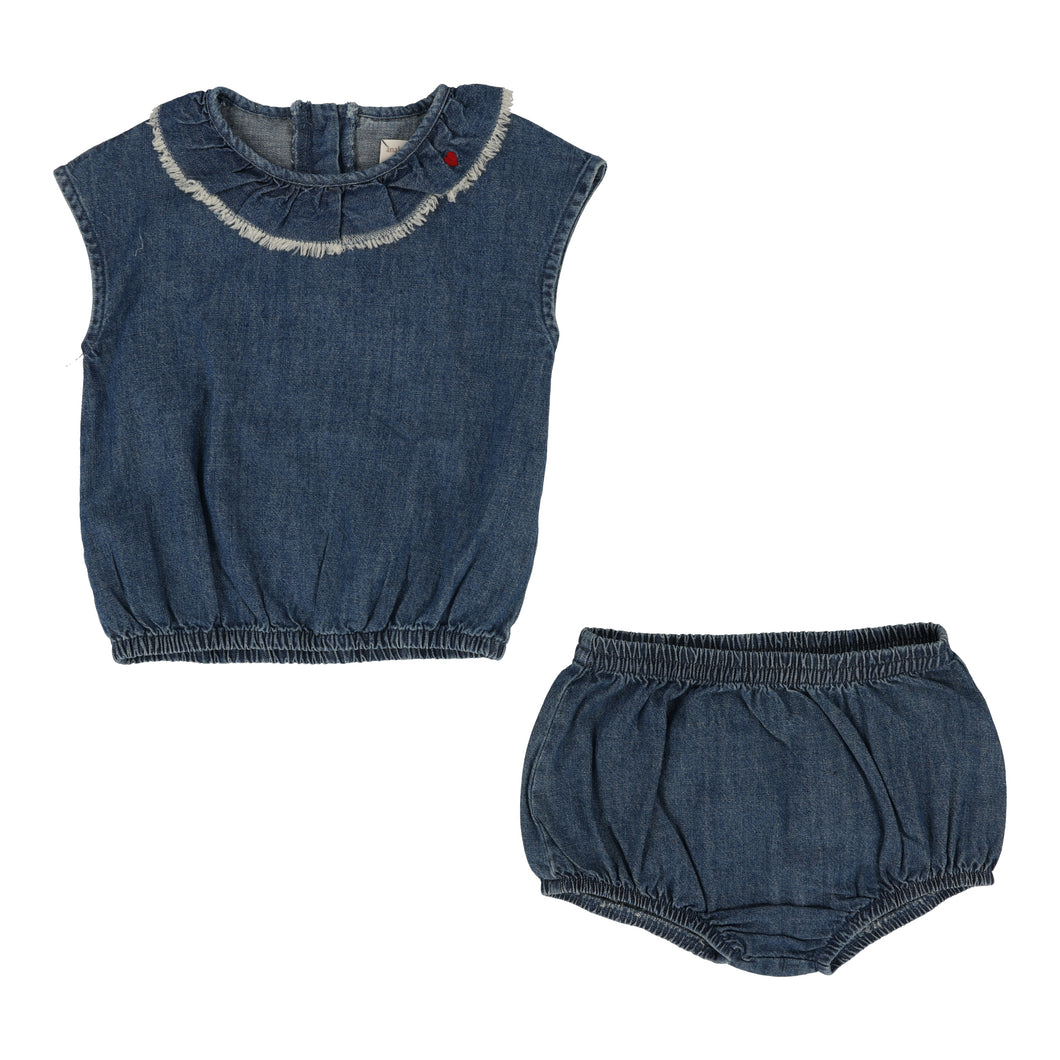 Girls fringe set - Dark wash