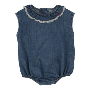 Girls fringe romper - Dark wash