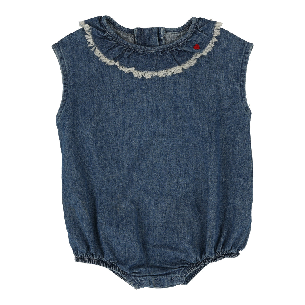 Girls fringe romper - Dark wash