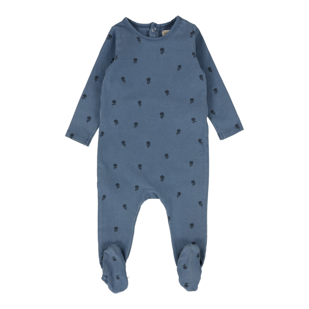 Floral footie - denim floral print