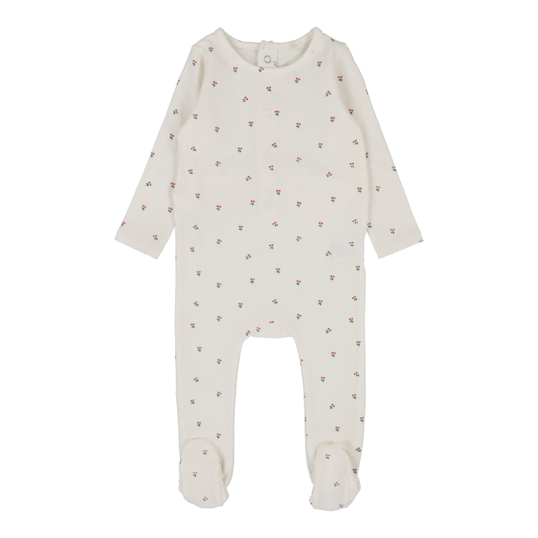 Cherry floral footie - White