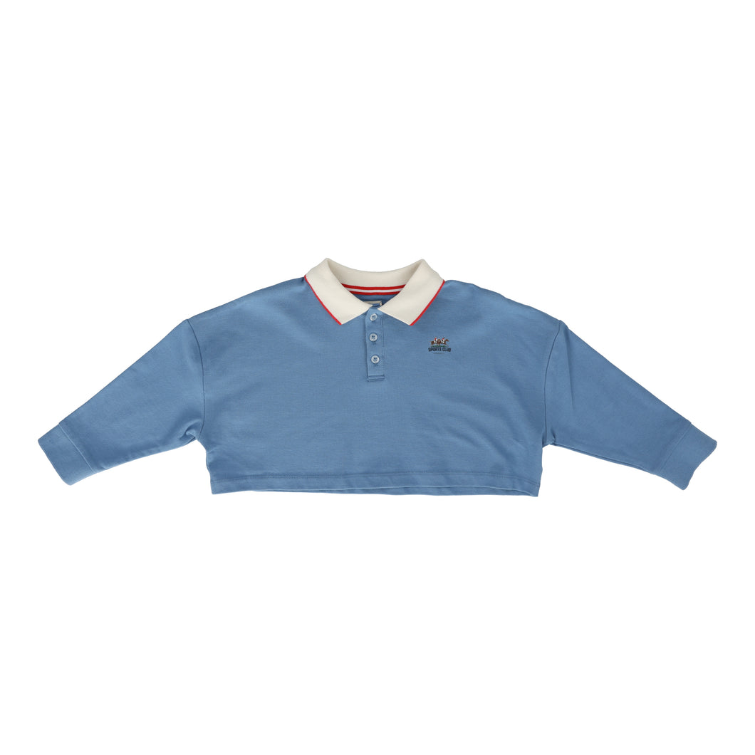 Girls polo long sleeve and pleated skirt set - Light blue