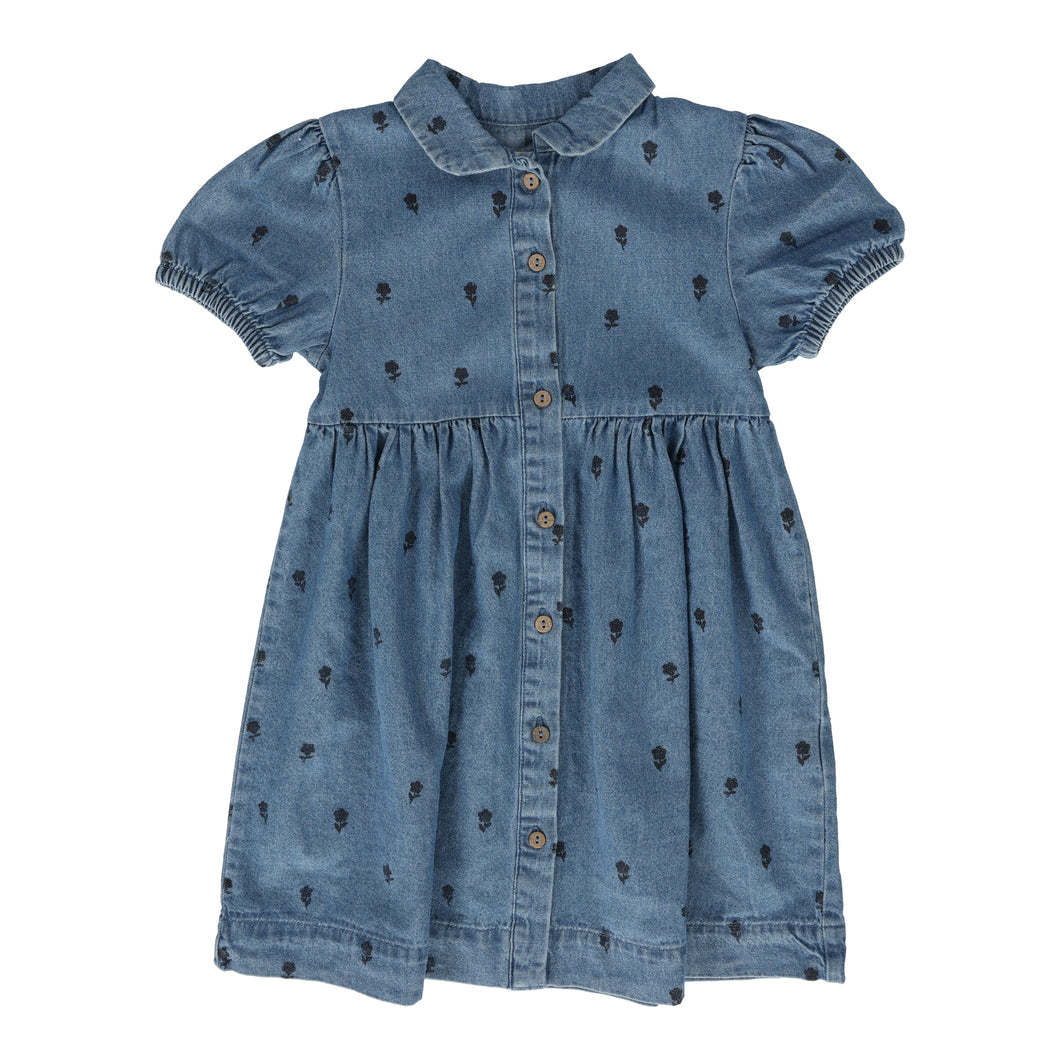 Floral dress short sleeve - denim floral print