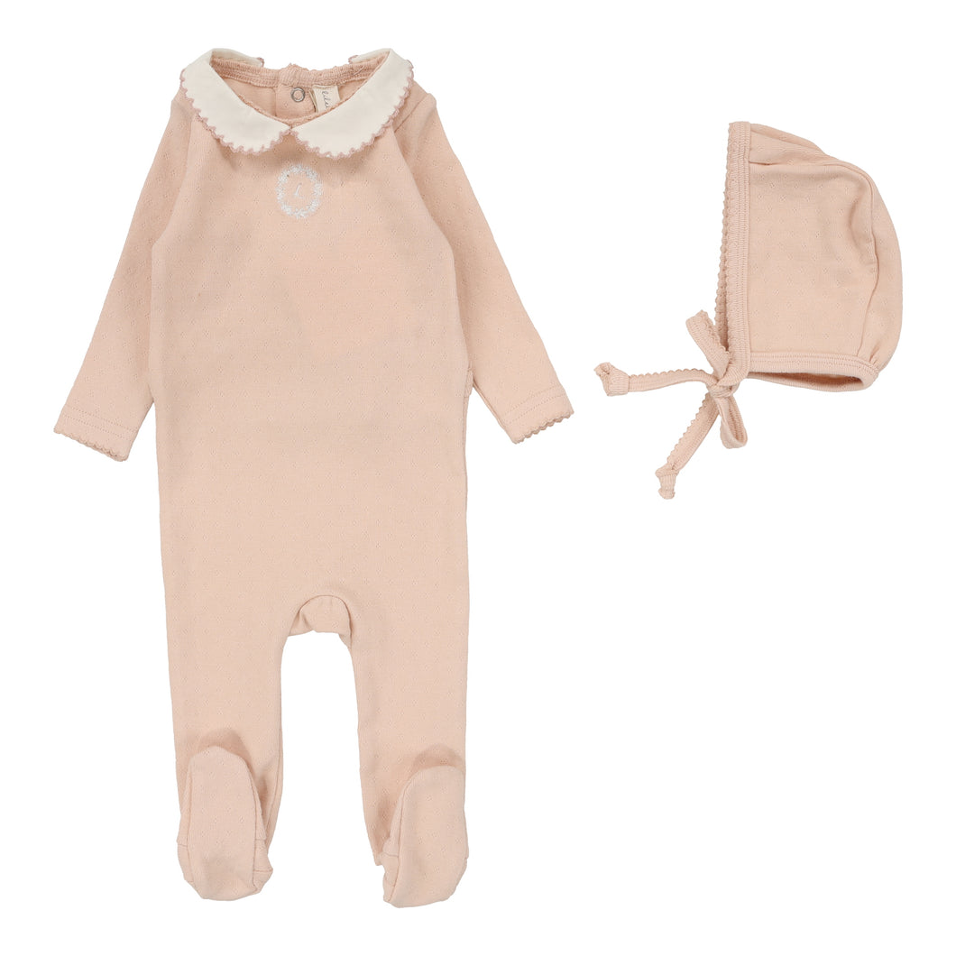 Emblem embroidered footie set  - Dusty pink