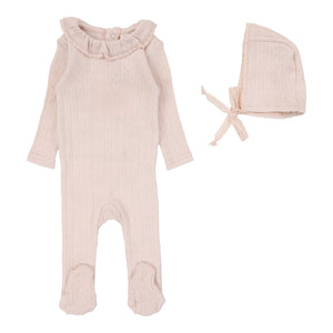 Fine pointelle collar footie set - Petal ruffle