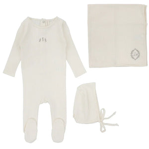 Striped pointelle layette set - cream/branch