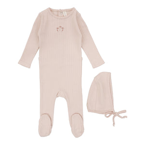 Striped pointelle layette set - peachy pink
