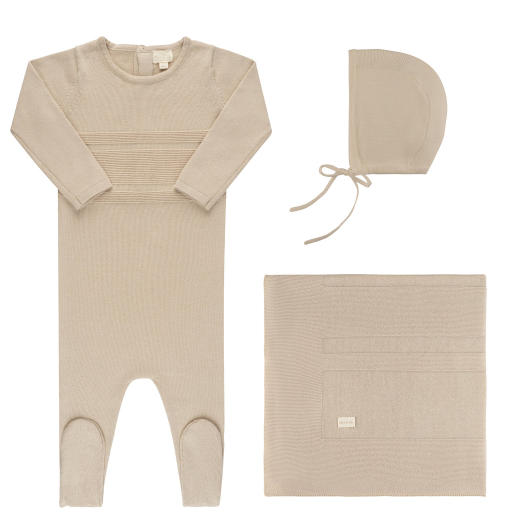 Beige raised knit layette set