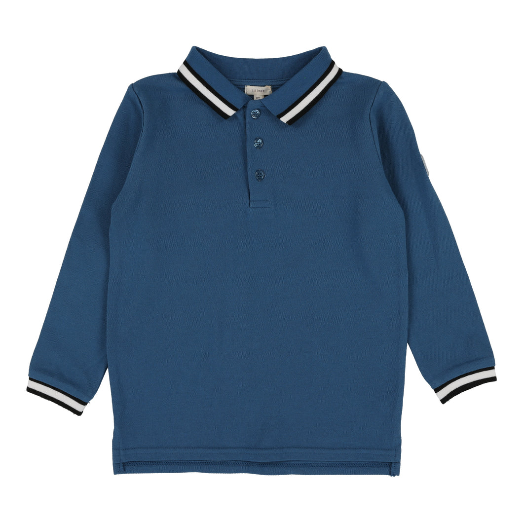 Thick white stripe polo long sleeve - Bright navy