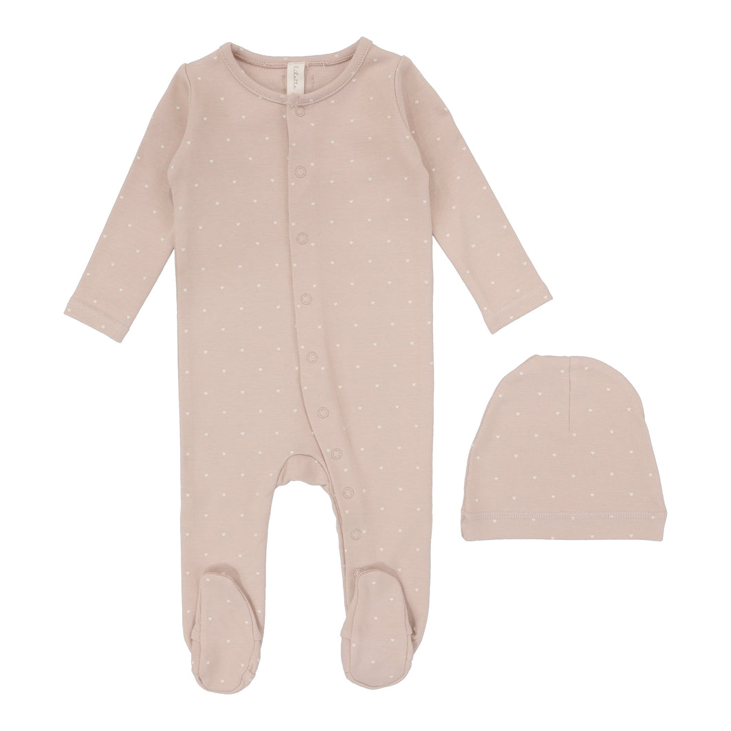 Tiny heart footie and beanie - Pink