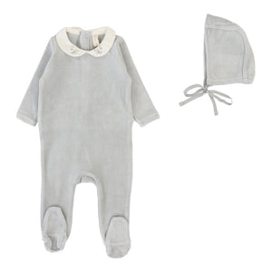 Velour collar footie set - dusty blue