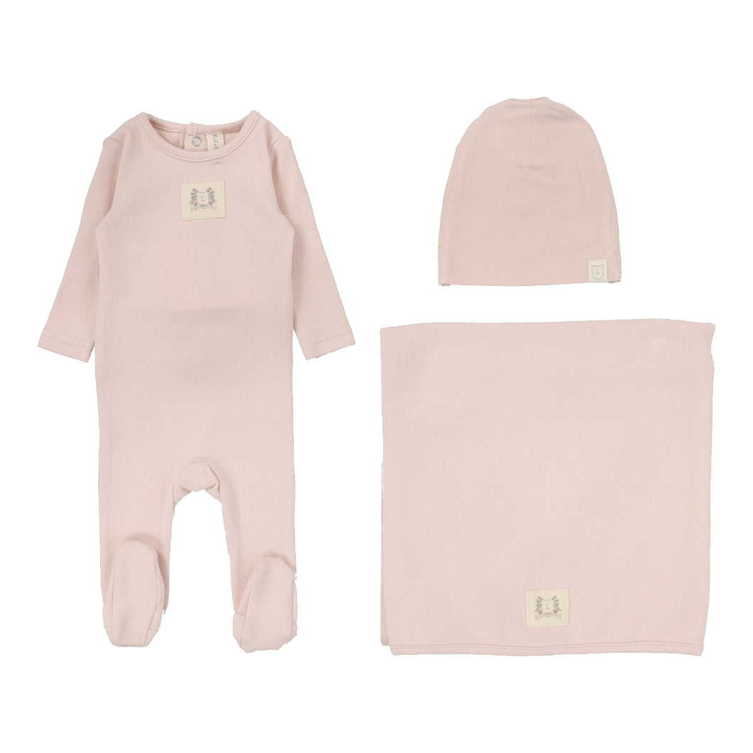 Pointelle emblem layette set - Soft pink