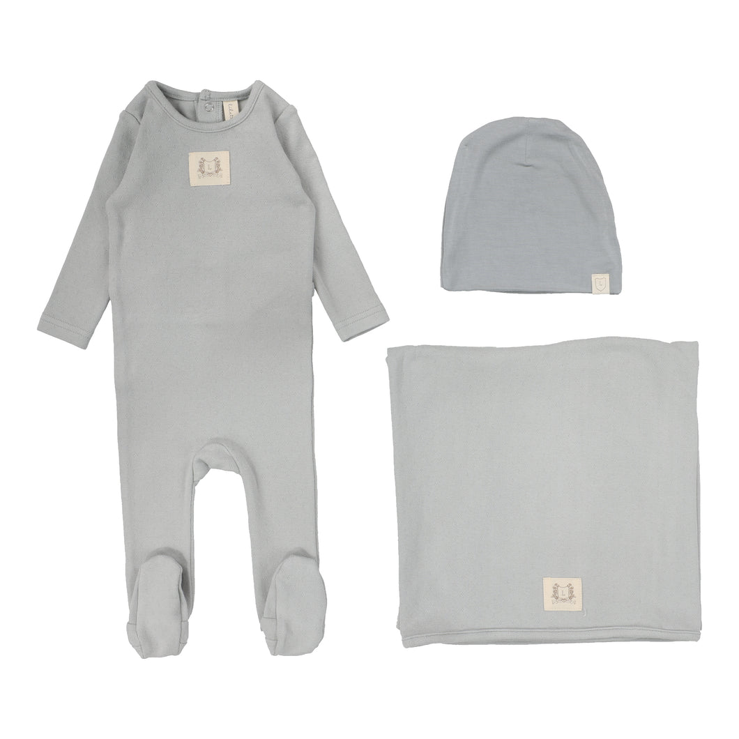 Pointelle emblem layette set - Light blue