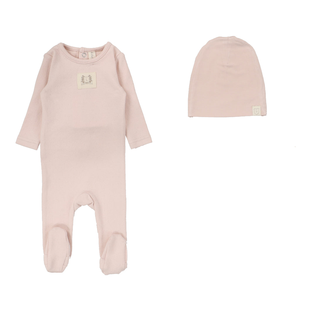 Pointelle emblem footie set - Soft pink