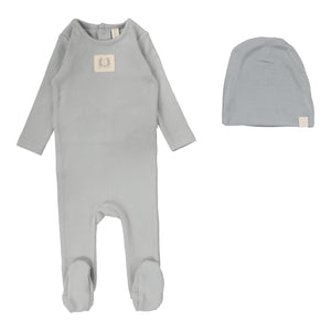 Pointelle emblem footie set - Light blue