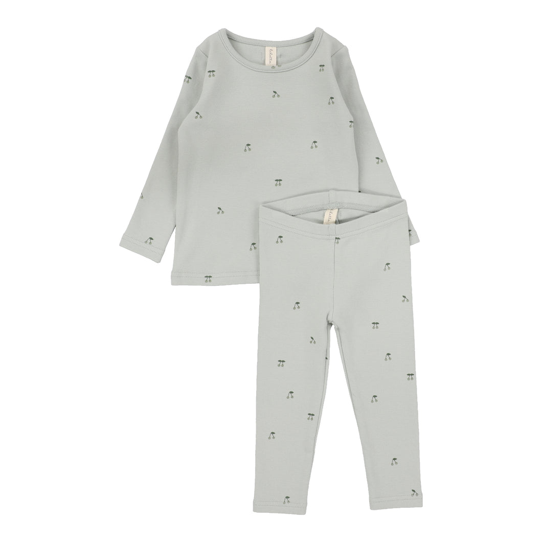Scattered cherry long sleeve set - mint base