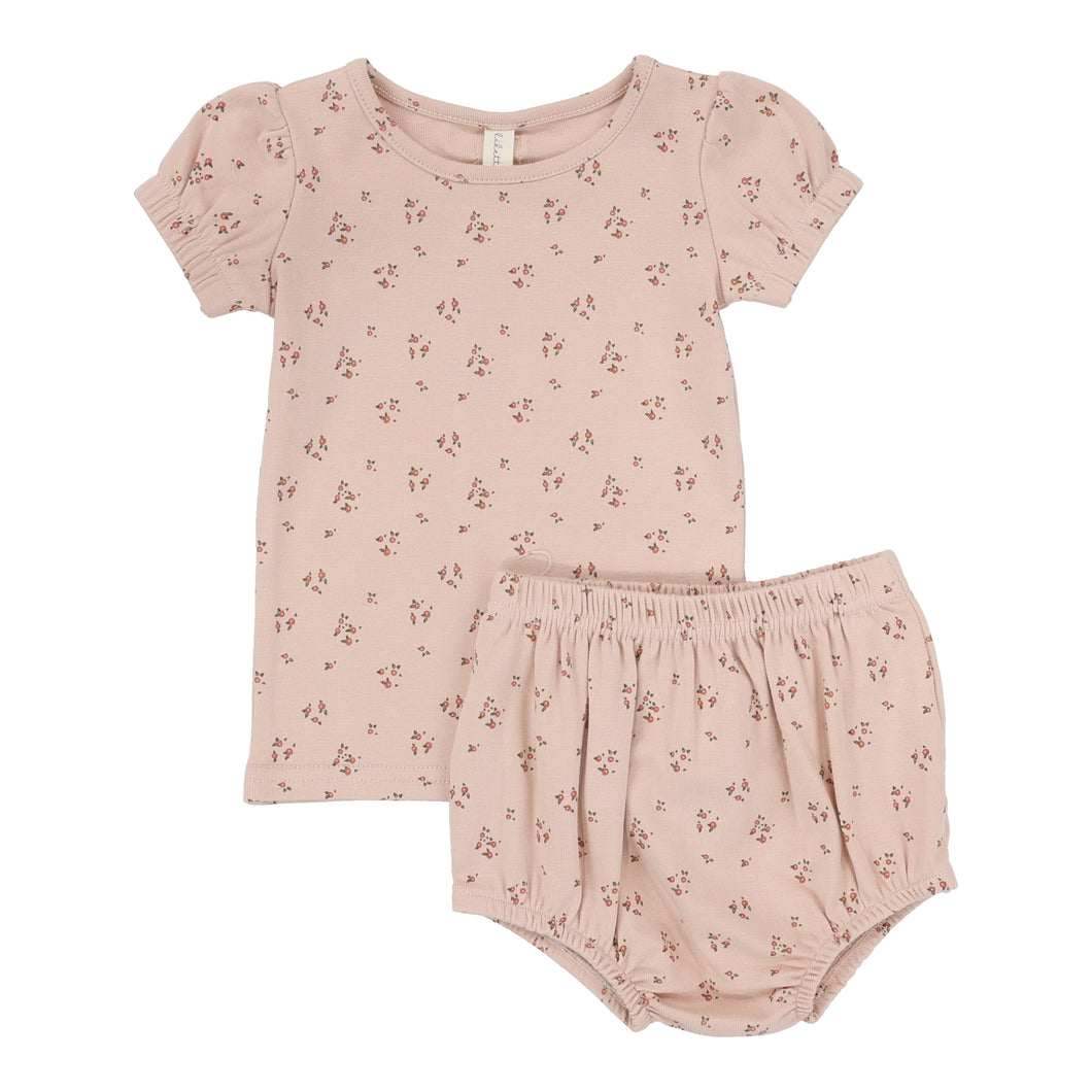 Dainty floral short sleeve set - shell pink/floral