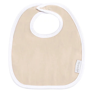Tan jersey bib with terry lining and white trim