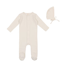 Load image into Gallery viewer, Vanilla dotted pointelle footie and bonnet
